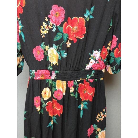 Old Navy Black Floral Babydoll/ Empire Dress M Asymmetrical Maxi Fairy Goth Ruch - Picture 7 of 9